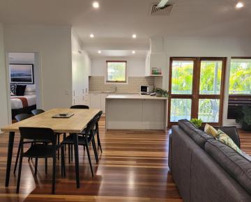 Living area and kitchen